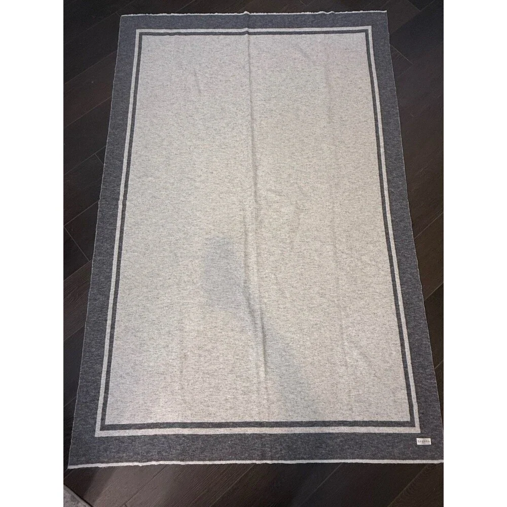 Sferra Fine Linens Viletta Throw Blanket Gray Tan 53x78 Cashmere Wool Cotton Bld